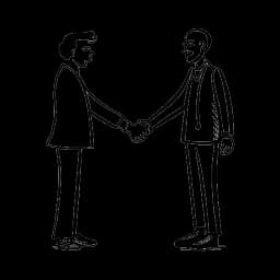 Strichzeichnung von zwei Männern, die sich die Hände schütteln, was die friedliche Lösung eines Konflikts darstellt.