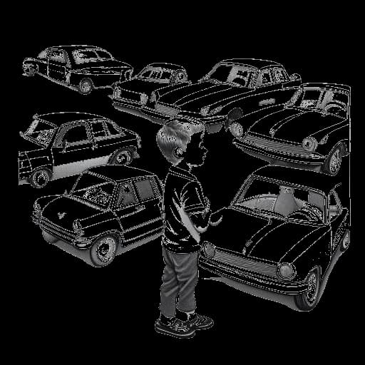 Strichzeichnung eines jungen Jungen, der Felix von der Laden repräsentiert und Automodelle erkennt, vor einem weißen Hintergrund.