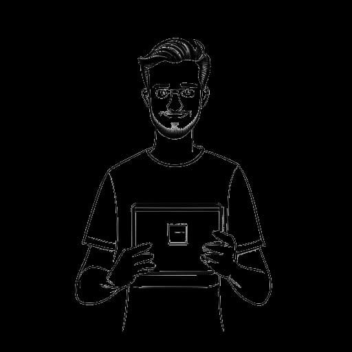 Strichzeichnung eines Mannes, der Felix von der Laden repräsentiert und seine drei YouTube-Kanäle verwaltet, vor einem weißen Hintergrund.