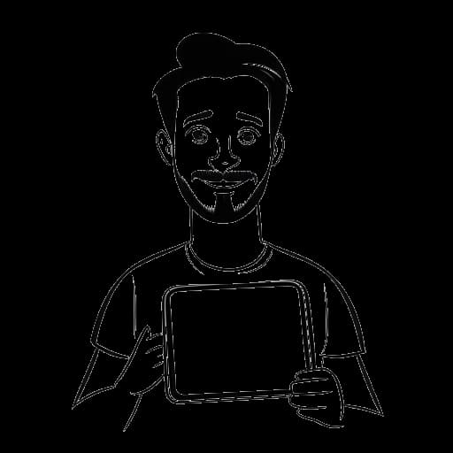 Strichzeichnung eines Mannes, der Felix von der Laden repräsentiert und den Erfolg seines Haupt-YouTube-Kanals feiert, vor einem weißen Hintergrund.