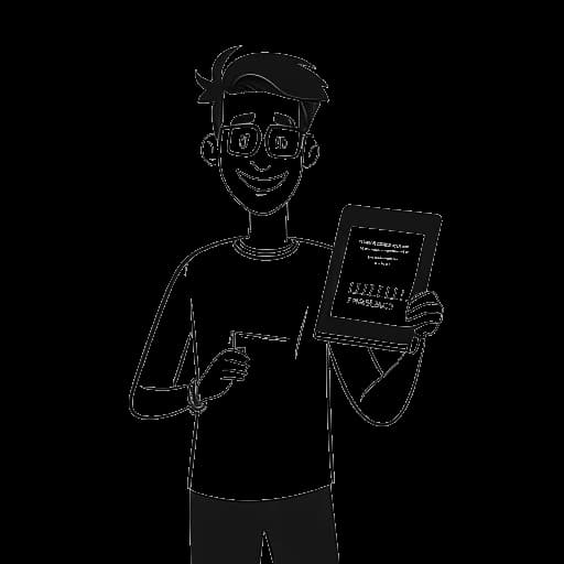 Strichzeichnung eines Mannes, der Felix von der Laden repräsentiert und an seinem Abschlusstag 100.000 YouTube-Abonnenten erreicht, vor einem weißen Hintergrund.