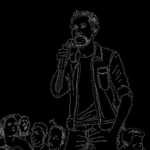 Strichzeichnung eines Mannes, der Felix von der Laden repräsentiert und an der Videodays-Veranstaltung in Köln teilnimmt, vor einem weißen Hintergrund.