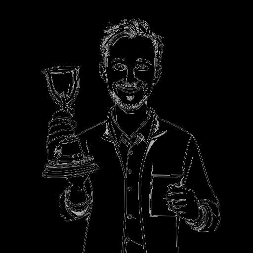 Strichzeichnung eines Mannes, der Felix von der Laden repräsentiert, mit seinen Webvideopreis Deutschland Auszeichnungen, vor einem weißen Hintergrund.