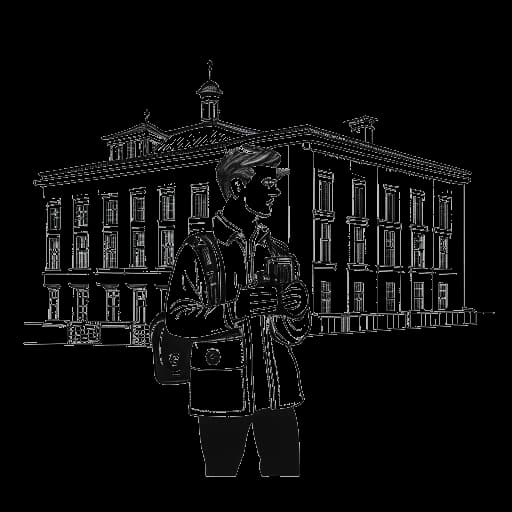 Strichzeichnung eines Mannes, der Felix von der Laden repräsentiert und die Universität verlässt, um seine YouTube-Karriere zu verfolgen, vor einem weißen Hintergrund.