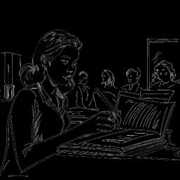 Line art drawing of a woman, epitomizing Brittany Renner, at a book signing event with a television screen behind her featuring a drama show scene, set against a white backdrop.