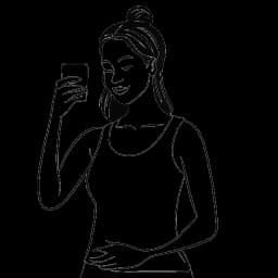 Line art drawing of a woman, symbolizing Brittany Renner, in fitness attire taking a selfie, surrounded by notification icons indicating social media engagement, all on a white background.