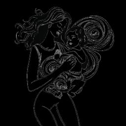 Line art drawing of a woman, mirroring Brittany Renner, holding a child with a protective stance in the midst of paparazzi camera flashes, all presented on a white background.
