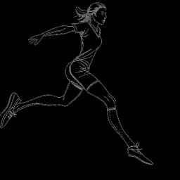 Line art drawing of a woman representing Brittany Renner, in a dynamic soccer-playing pose, depicting the moment of scoring a goal, against a plain backdrop.