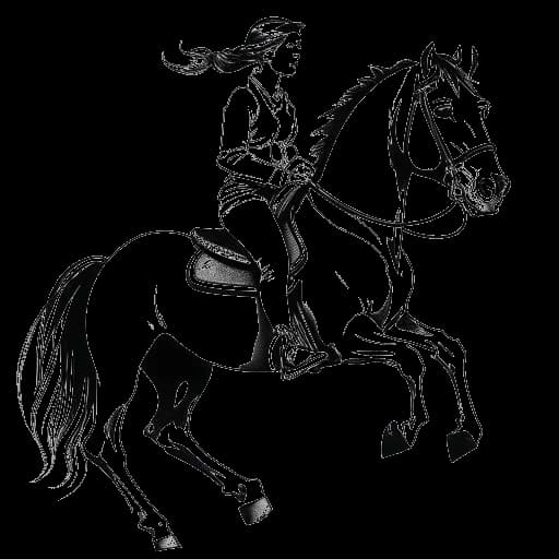 Line art drawing of a woman representing Brittany Renner riding a horse.