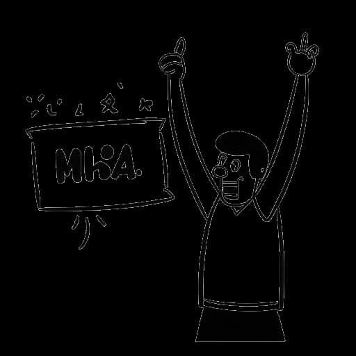 Strichzeichnung eines Mannes, der mit einem Banner '4 Millionen Abonnenten' feiert, der Jschlatt repräsentiert.