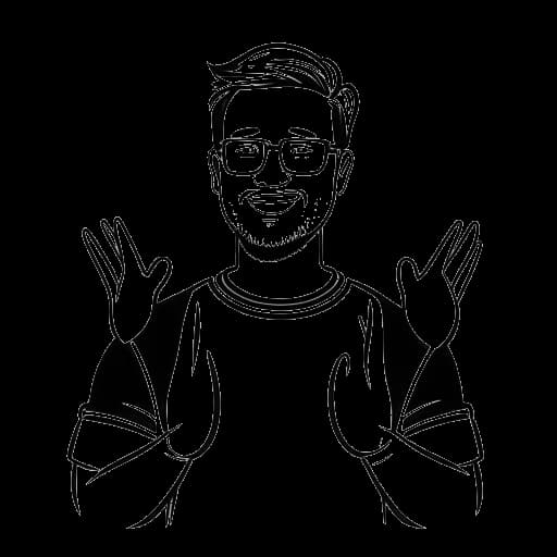 Strichzeichnung eines Mannes, der applaudiert, mit einem Logo von TomSka und Sugar Pine 7 im Hintergrund, der Jschlatt repräsentiert.