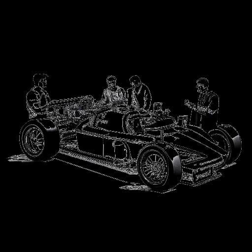 Disegno al tratto di un uomo, raffigurante Flavio Briatore, che fornisce motori Supertec ai team di F1.