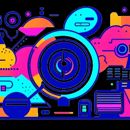 Een kleurrijke illustratie die de inkomstenstromen van een mediapersoonlijkheid vertegenwoordigt, met een YouTube-logo, microfoon voor podcasts en financiële grafieken die investeringen aanduiden, allemaal met elkaar verbonden.
