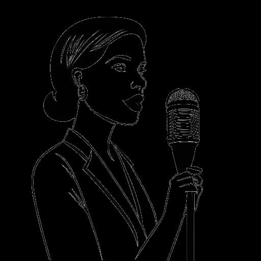Lijntekening van een vrouw die Lauren Chen vertegenwoordigt, met een microfoon, en afbeeldingen van Girl Defined en Richard Spencer op de achtergrond