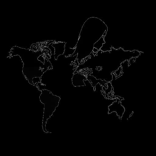 Lijntekening van een vrouw die Lauren Chen vertegenwoordigt, met vlaggen van Canada, Hong Kong, Taiwan en Zwitserland op de achtergrond