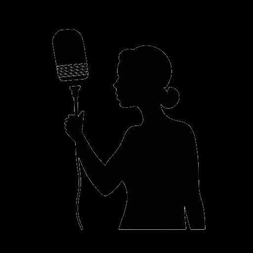 Lijntekening van een vrouw die Lauren Chen vertegenwoordigt, met een microfoon, met een TVschem met het logo van Pseudo-Intellectual en het Mediaholic YouTube-logo op de achtergrond