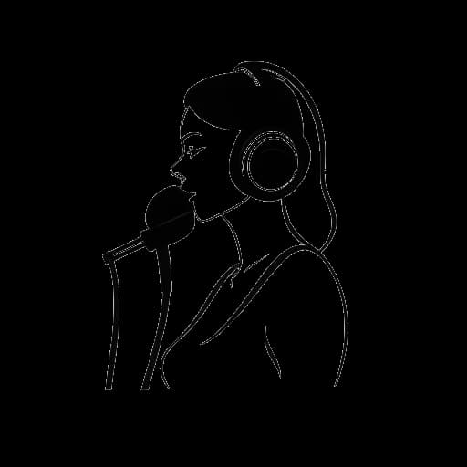 Lijntekening van een vrouw die Lauren Chen vertegenwoordigt, met een microfoon en koptelefoon en de tekst 'Renegade Female' op de achtergrond