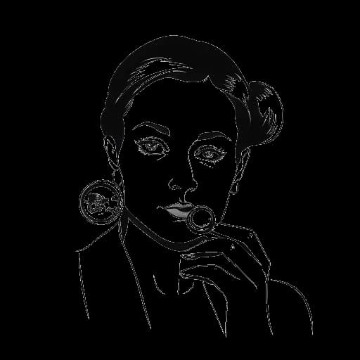 Line art drawing of a woman, representing Mikaela Testa, holding a small vial, with a magnifying glass focused on her lips.