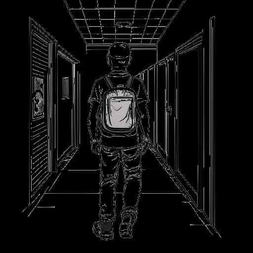 Strichzeichnung eines Mannes, der KreekCraft darstellt, trägt ein World of Warcraft-T-Shirt und eine rückwärts getragene Mütze in einem Schulflur.