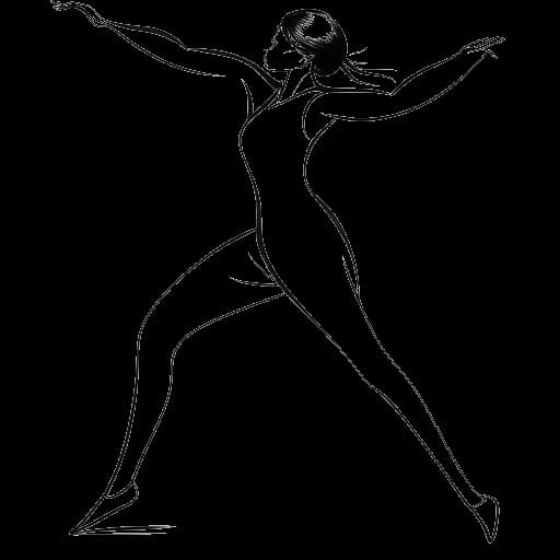 Strichzeichnung einer Frau, die Katie Sigmond darstellt, mit einer Montage aus Tanzmoves und Fitnessposen, die ihre energiegeladene und fesselnde Persönlichkeit in den sozialen Medien widerspiegeln.