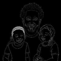 Un dessin en noir et blanc d'Adel Tawil passant du temps de qualité avec ses enfants, participant à des activités éducatives et musicales, et explorant de nouvelles villes pour trouver l'inspiration.