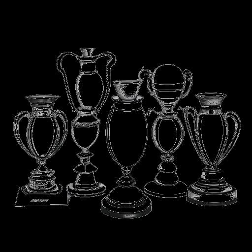 Line art array of trophies emblazoned with 'Deutscher Musikautorenpreis' and 'ECHO Pop', commemorating the accolades accorded to Adel Tawil, atop a white canvas.