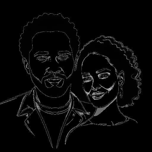 Line depiction of Adel Tawil beside Cassandra Steen, echoing their collective success on the hit 'Stadt', arrayed on a white field.