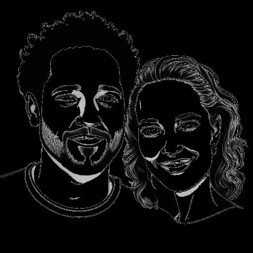 Line art drawing of Adel Tawil and Annette Humpe, capturing their collaboration in forming 'Ich + Ich' in 2003, portrayed on a white canvas.