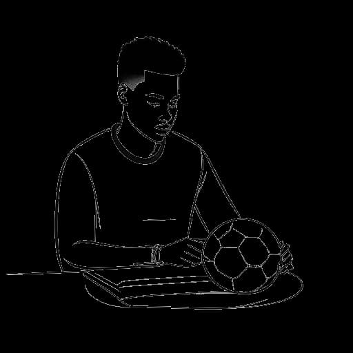 Line art drawing of a man, representing Sidney Friede, as he ascends in his professional football career, plays internationally, and represents his country against a white backdrop.