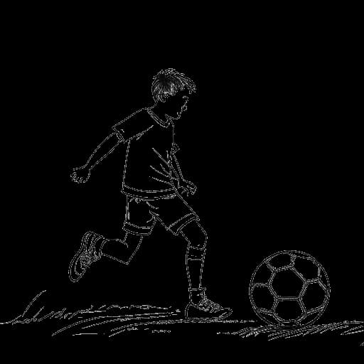 Line art drawing of a young boy, representing Sidney Friede, committedly balancing his sports training, education, and diet adjustments against a white backdrop.